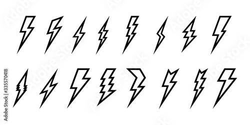Creative vector illustration of thunder and bolt lighting flash icon set isolated on transparent background, art design electric thunderbolt, abstract concept graphic dangerous symbol icon element