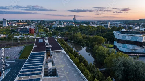 Sunrise over Bundesgartenschua in Heilbronn, Germany