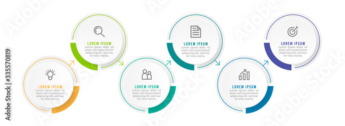 Minimal Business Infographics template. Timeline with 6 steps, options and marketing icons .Vector linear infographic with six conected elements. Can be use for presentation.