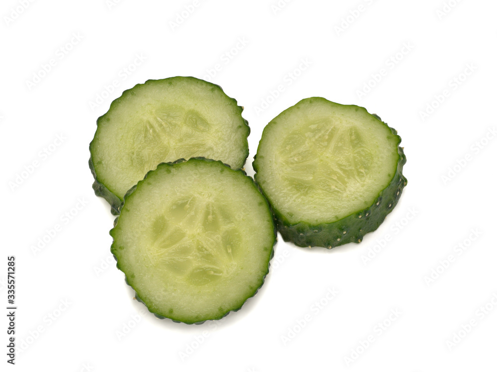 Cucumber slices isolated on a white background Cucumber slices isolated on a white background