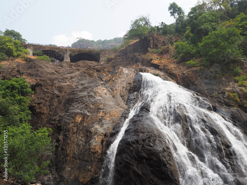 Dudhsagar waterfall in the Indian state of Goa. One of the highest waterfalls in India  located deep in the rainforest. a railway passes over the waterfall
