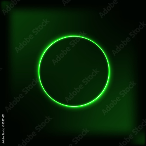 Neon green circle glowing on a dark background.For banner and advertising