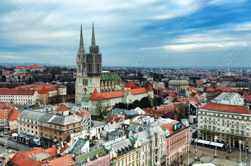 Zagreb panoramic view with Cathedral, Croatia