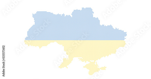 Ukraine country map backgraund made from abstract halftone dot pattern, Flag concept. Vector illustration isolated on white background