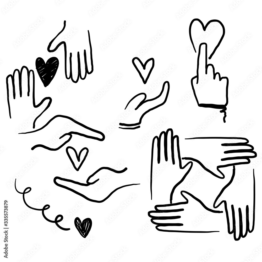 Fototapeta premium hand drawn doodle illustration icon symbol for Care, generous and sympathize icon set in thin line style vector