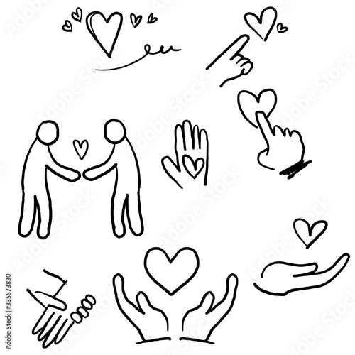 hand drawn doodle illustration icon symbol for Care, generous and sympathize icon set in thin line style vector