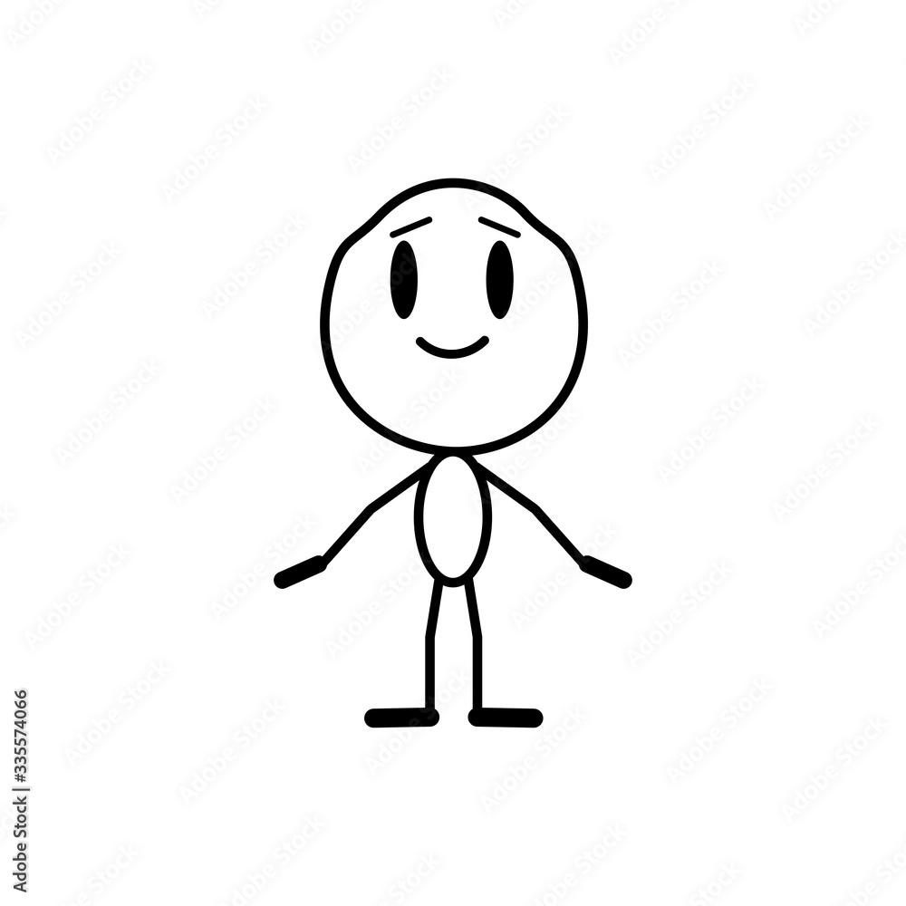 Cartoon man is standing and smiling. Vector line illustration on a white background. Cartoon man is standing and smiling. Vector line illustration on a white background.