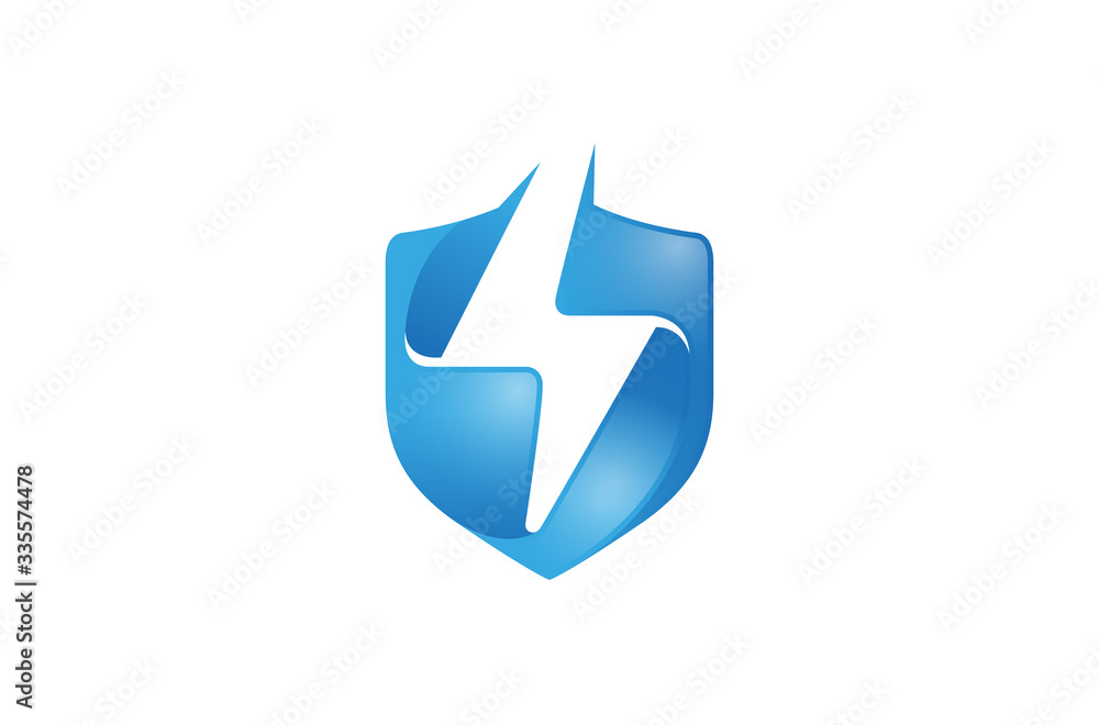 Creative Blue Shield Thunder Logo Symbol Design Vector Illustration Creative Blue Shield Thunder Logo Symbol Design Vector Illustration