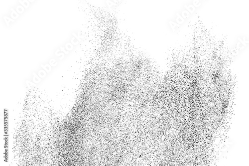 Black grainy texture isolated on white background. Dust overlay. Dark noise granules. Digitally generated image. Vector design elements. Illustration, Eps 10.