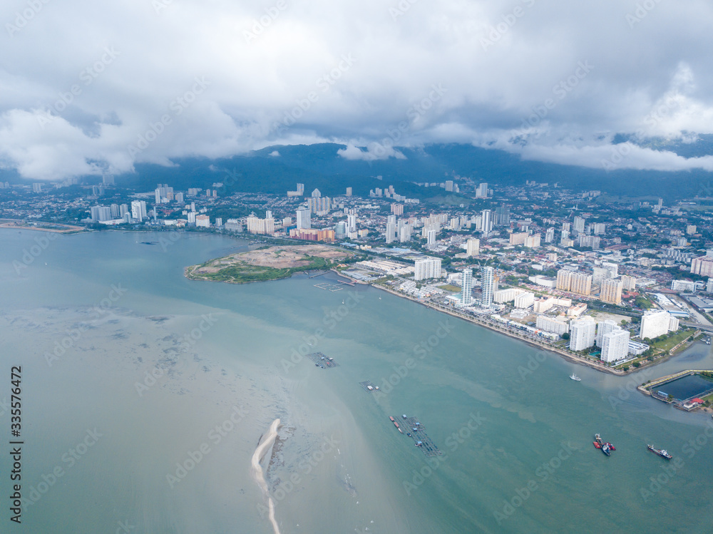 Aerial view Jelutong, Penang in cloudy morning.