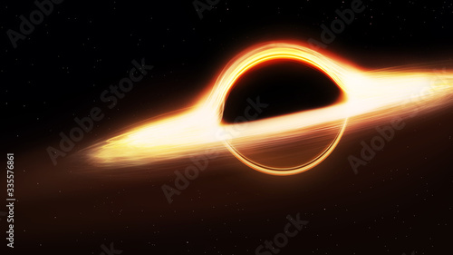black hole and a disk of glowing plasma. Supermassive singularity in outer space, photo