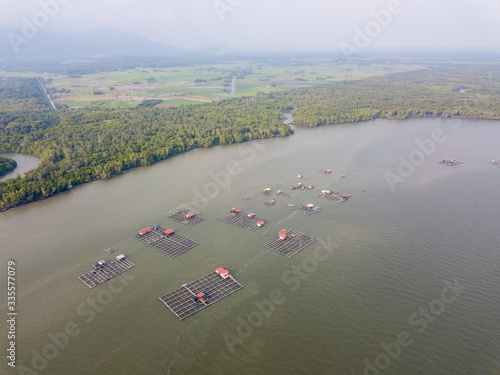 Aerial view fish farm at Merbok River. photo