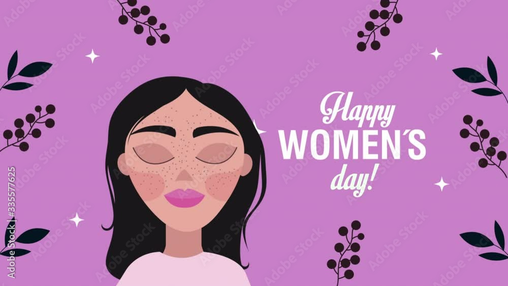 happy womens day card with woman and lettering happy womens day card with woman and lettering