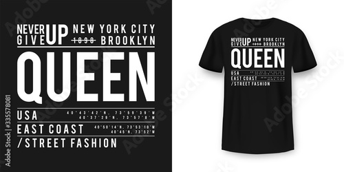 T-shirt graphic design in minimalistic style. New York City typography t shirt and apparel design. Urban and authentic print on t-shirt mockup
