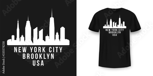 Download T Shirt Graphic Design With New York Skyline Silhouette In Minimalistic Style New York City Typography T Shirt And Apparel Design Urban And Authentic Print On T Shirt Mockup Stock Vector Adobe Stock