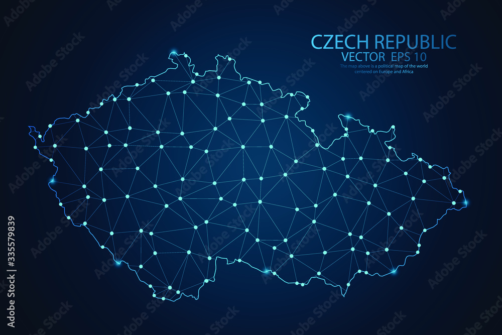 Abstract mash line and point scales on Dark background with map of