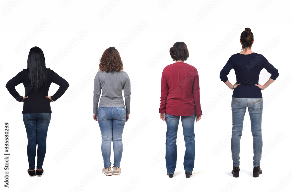 Obraz premium group of woman from behind on white background