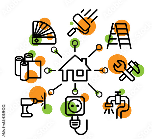 Icons set of building, construction and home repair tools in outline design