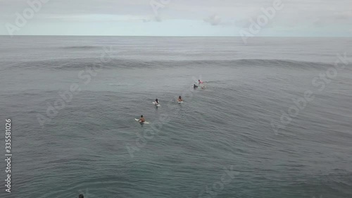 Aerial of surfers at Cloud 9 surfing spot on Siargao island - the capital of surfing of Philippines