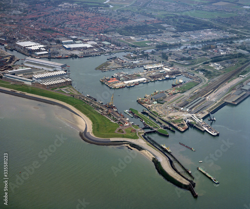 Vlissingen,Holland, October 11 - 1986: Historical aerial photo of the harbour of Vlissingen