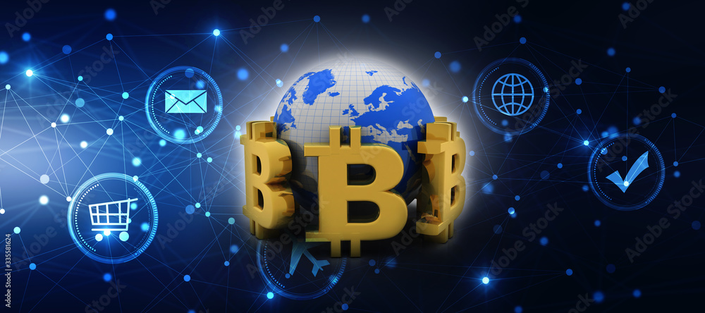 3d rendering bitcoin sign currency
