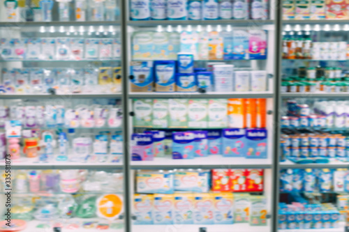 counter store table pharmacy background shelf blurred blur focus drug medical shop drugstore medication blank medicine pharmaceutics.