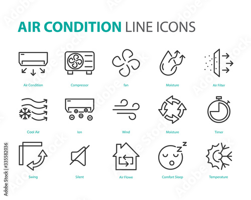 set of air condition icons, air, purify, cool, temperature