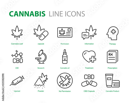 set of cannabis icons, medicine, health, drug