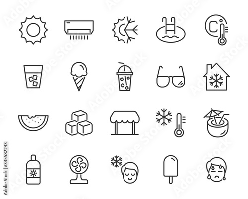 set of summer icons, hot, ice, drinks,