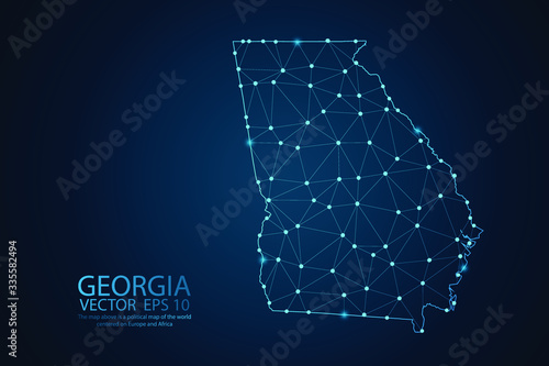 Abstract mash line and point scales on Dark background with map of Georgia. Wire frame 3D mesh polygonal network line, design polygon sphere, dot and structure. Vector illustration eps 10.