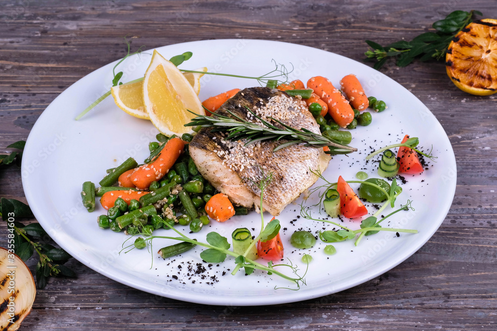 fried fish with vegetables fried fish with vegetables