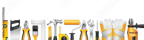 construction concept set all of tools supplies for home construction builder on white background vector illustration