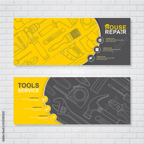Construction tools and flat icons banner template for a report and brochure design, flyer, leaflets decoration for printing and presentation vector illustration