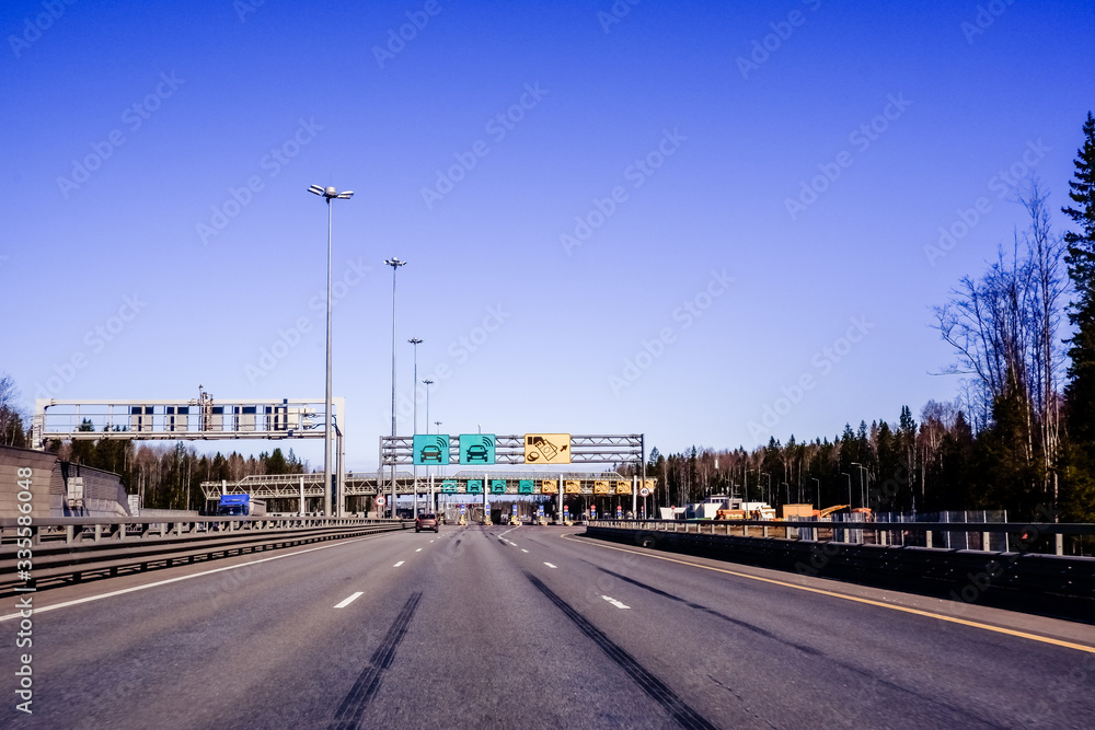 gate tollway station. passing through the checkpoint.Checkpoint on Expressway.The expressway is used to make it easy for the driver.Highway toll fee terminal