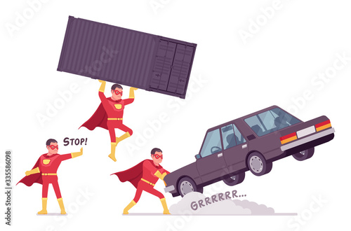 Male super hero in classic costume, achievements. Heroic strong brave warrior, superpower man with superior combat, battle skills, successful extraordinary guy. Vector flat style cartoon illustration