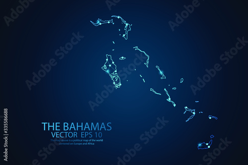 Abstract mash line and point scales on Dark background with map of The Bahamas. Wire frame 3D mesh polygonal network line, design polygon sphere, dot and structure. Vector illustration eps 10.