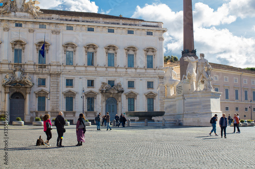  Rome, 10.11.2019, Piazza del Quirinale, Palazzo della Consulta and fountain of Castor and Polux