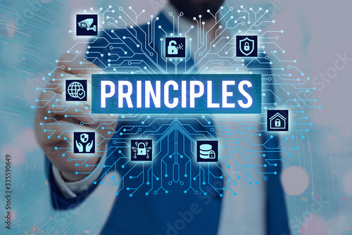 Handwriting text Principles. Conceptual photo fundamental truth that serves as the base for a system of belief