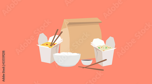 Vector Isolated Illustration of Chinese Takeaway Food