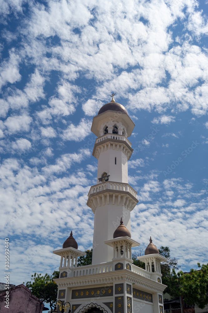 Vertical view minaret at Kapitan Keling Mosque.