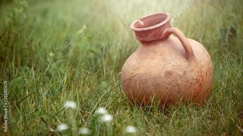 Old Ceramic Clay Jug In Grass (7)