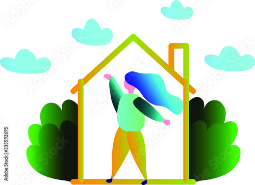 I'm staying at home. Be home. Vector illustration showing the location of the house