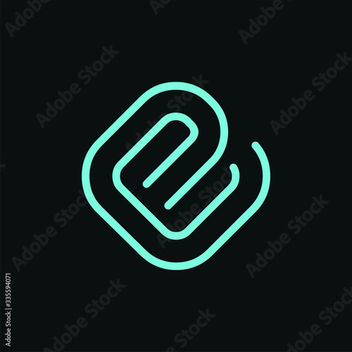 Initial letter e logo template with neon line art symbol in flat design monogram symbol