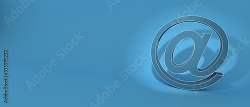 Email sign on blue wall background, banner, copy space. 3d illustration