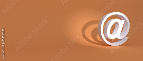Email sign on orange wall background, banner, copy space. 3d illustration