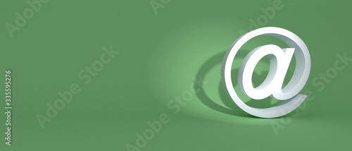 Email sign on green wall background, banner, copy space. 3d illustration