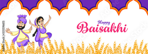 Illustration of happy vaisakhi/ Baisakhi festival of hindu and sikh, punjabi festival of celebrating harvest season of wheat.