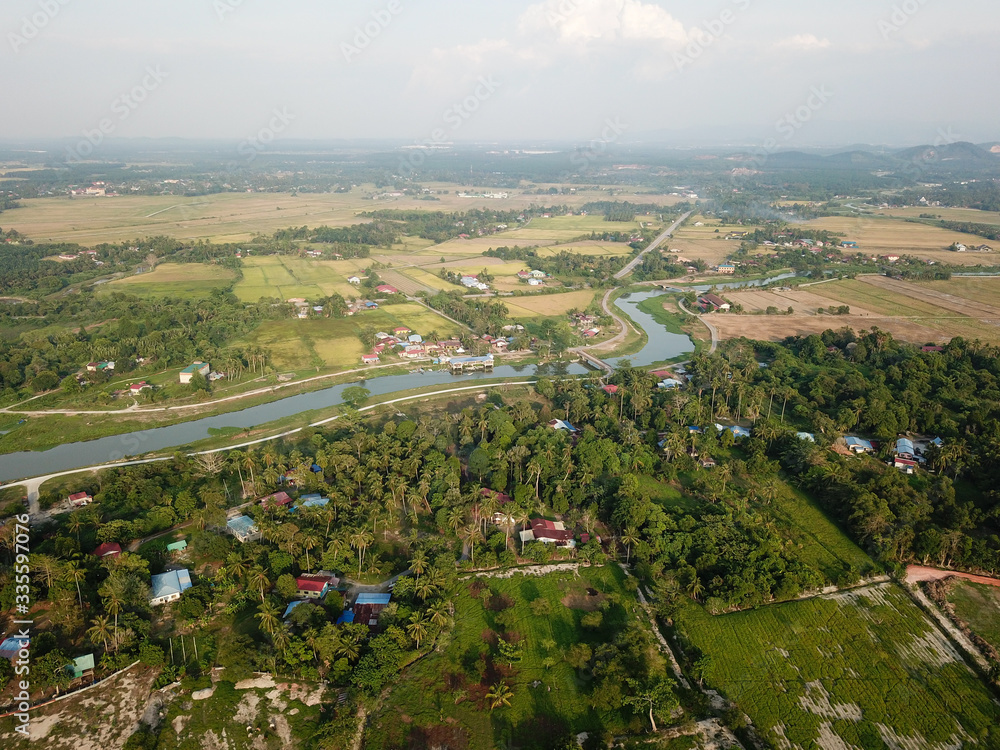 Landscape view of Sungai Perai near the paddy field.