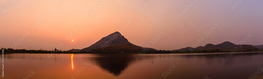 Panorama of Sunrise at the lake / lake view in sunrise time