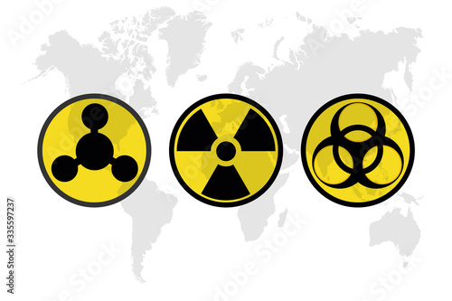 Warning signs, symbols. Danger, poison, biohazard, electricity, high voltage, chemical, waste, radioactive, explosion, bomb, flame, virus, toxic, warning, warning vector icon set